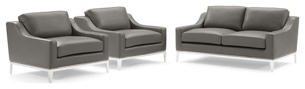 Armchair and Loveseat Sofa Set, Leather, Gray, Modern, Lounge Hospitality