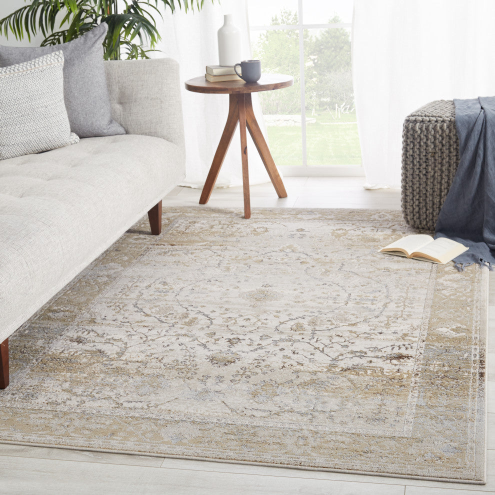 Vibe by Jaipur Living Tajsa Medallion Gray/ Gold Area Rug 11'8"X15'