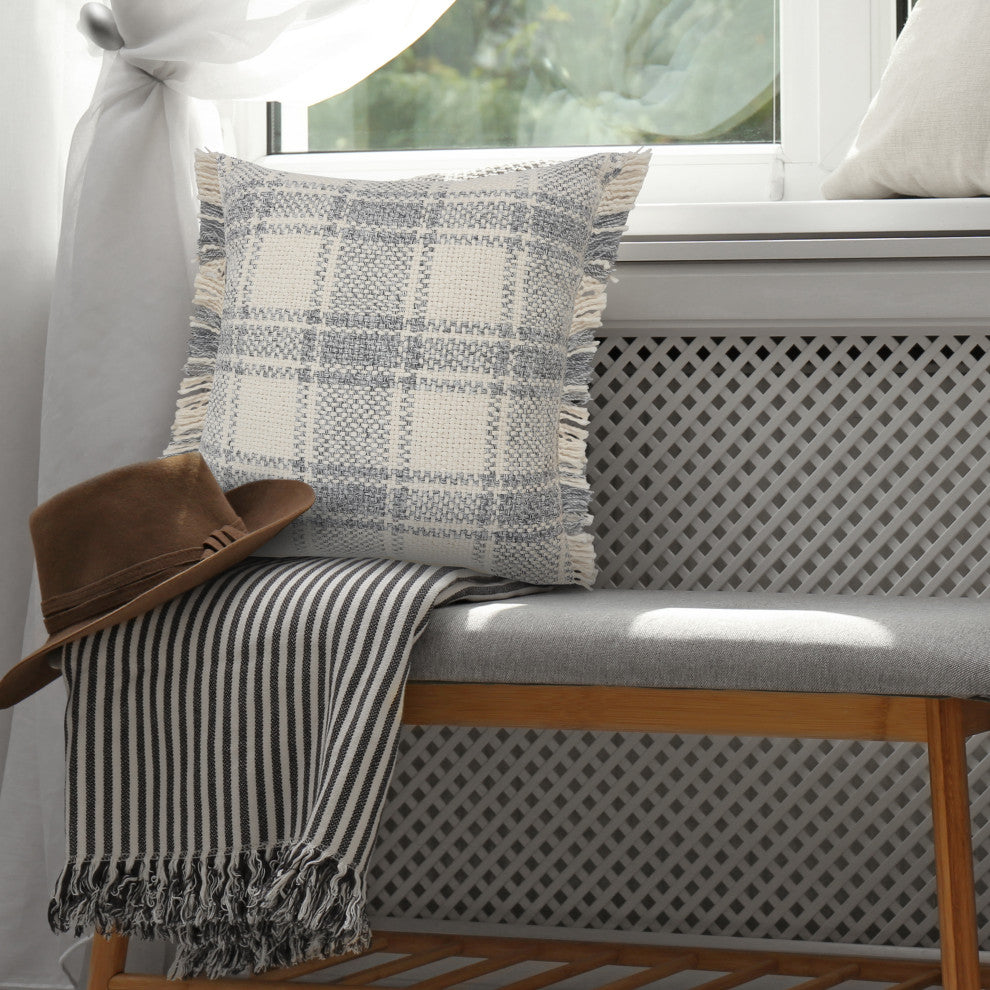 Charles Casual Plaid Cabin Throw Pillow With Fringe