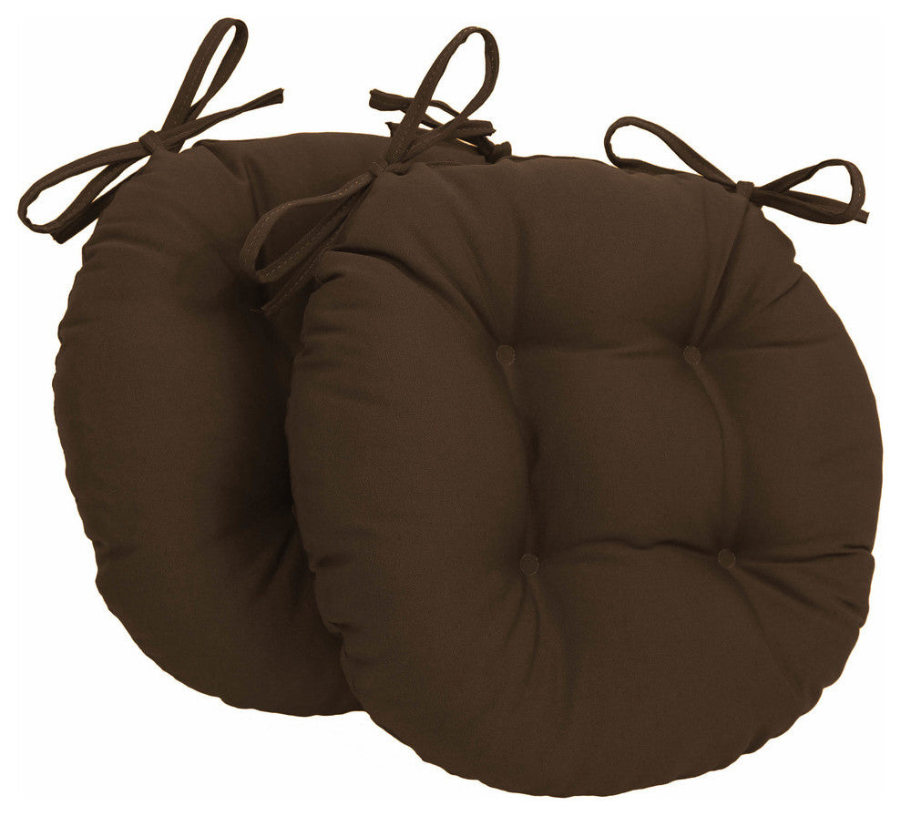 16" Solid Twill Round Tufted Chair Cushions, Set of 2, Chocolate