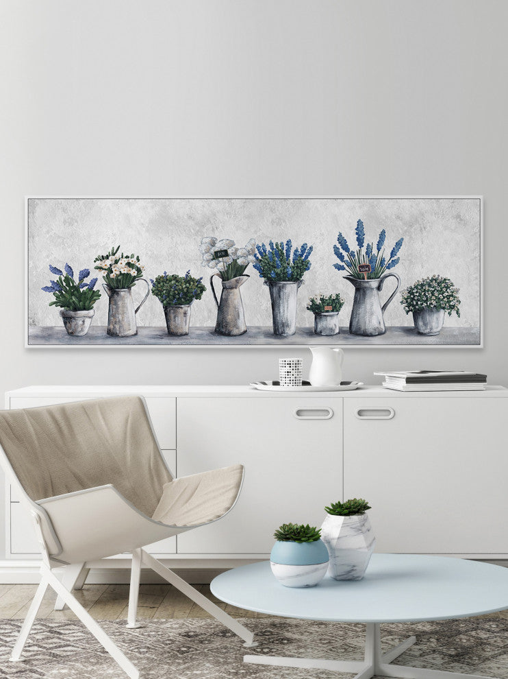 "Gray Planted Pots" Floater Framed Painting Print on Canvas