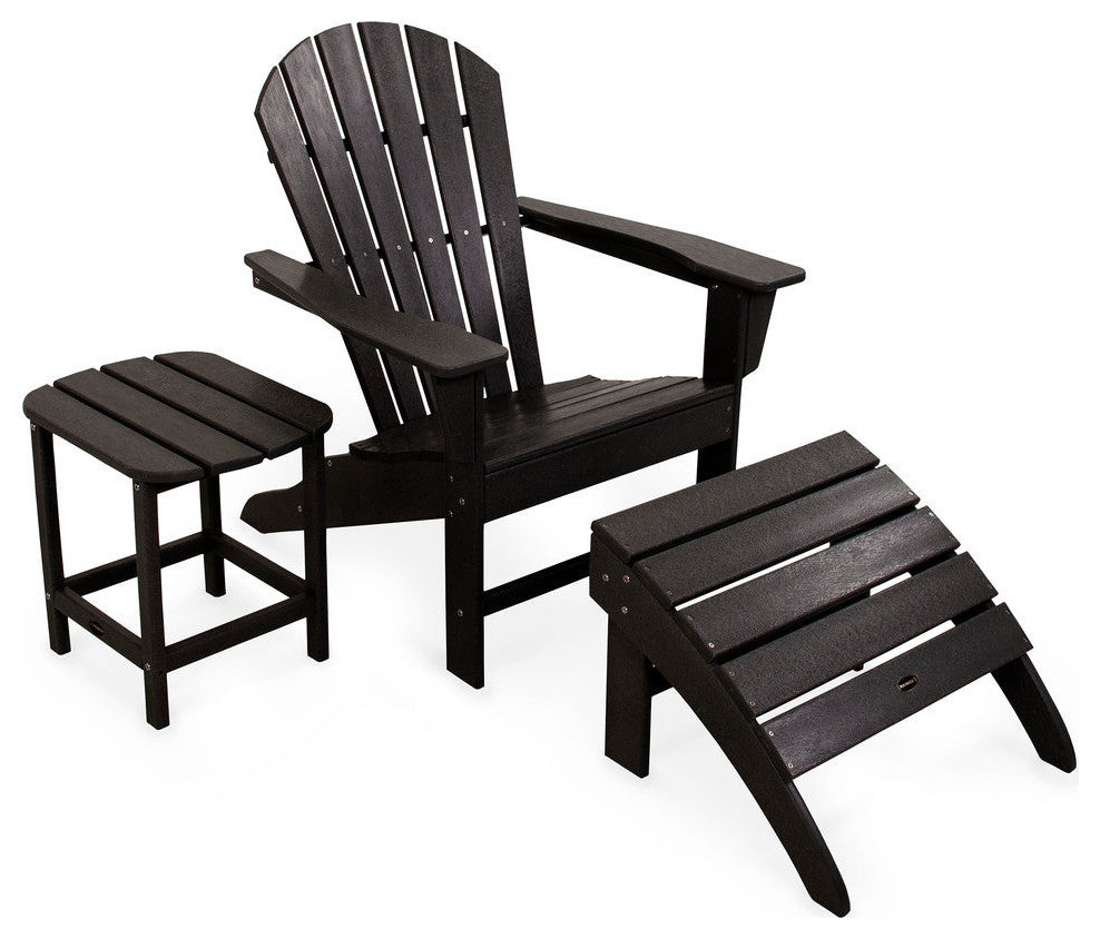 Polywood South Beach Adirondack 3-Piece Set, Black