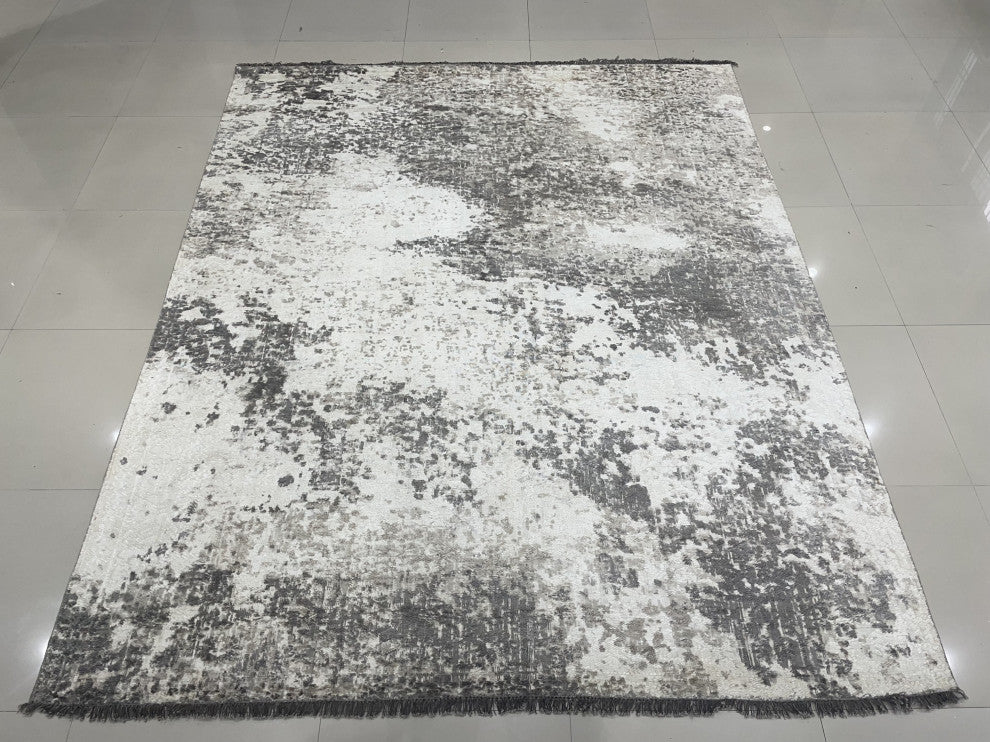 Hand-Knotted Wool Ivory/Beige Transitional Modern Modern Rug, 7'x9'