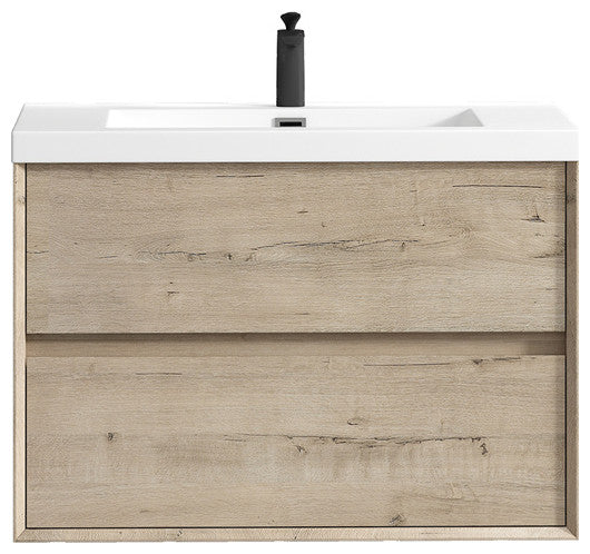 Ashley 36'' Floating Vanity, Acrylic Top, Light White Oak