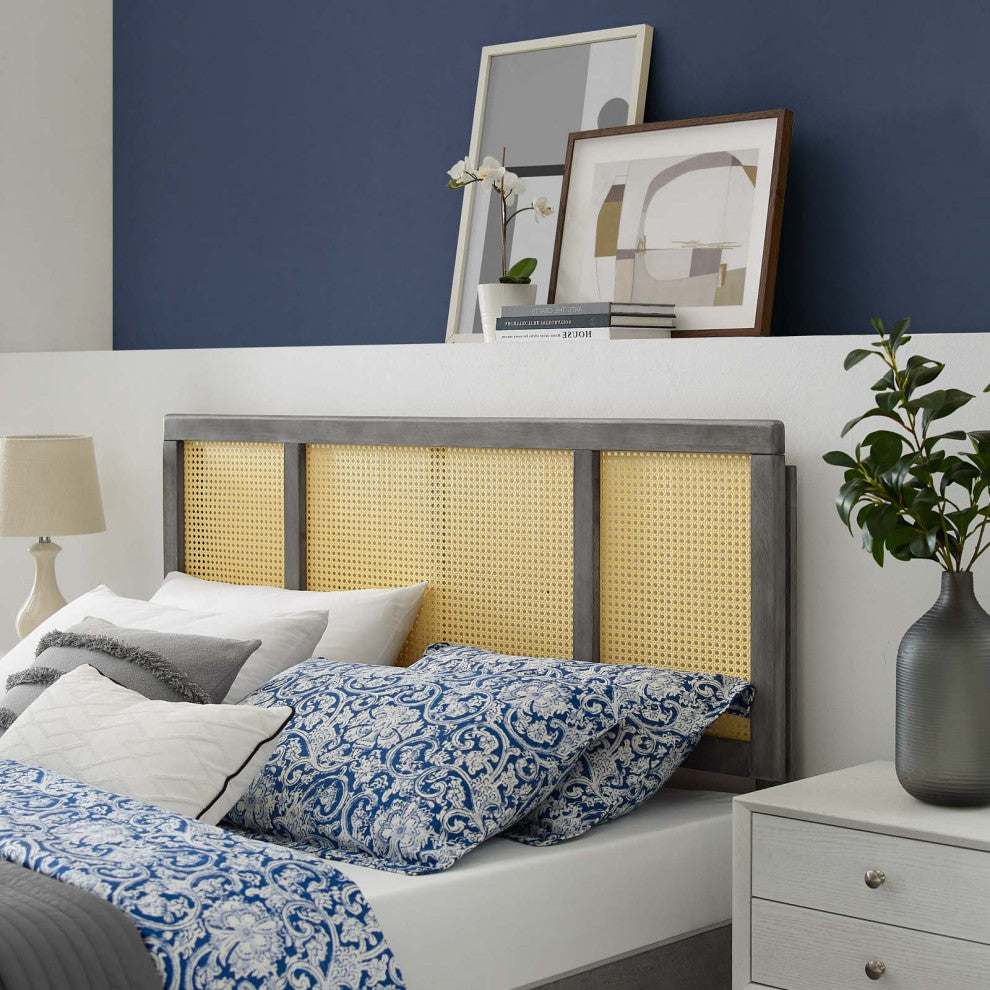 Headboard, Full Size, Wood, Gray, Modern Mid-Century, Bedroom Master Suite