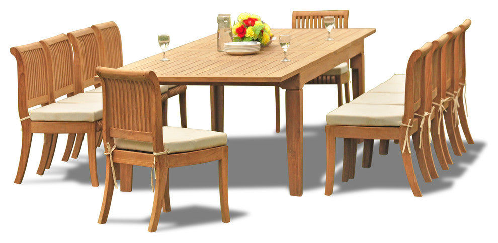 11-Piece Teak Set, 122" Rectangle Table, 10 Giva Chairs, Sunbrella Cushion