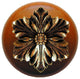Opulent Flower Wood Knob, Antique Brass, Cherry Wood Finish, Brite Brass