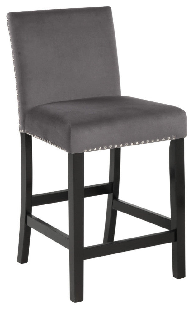 Kate 40 Inch Wooden Counter Height Chair with Velvet Seat, Set of 2, Gray