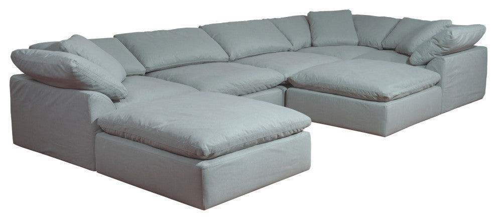 7-Piece Slip-Covered U-Shaped Pit Sectional Sofa, Ocean Blue