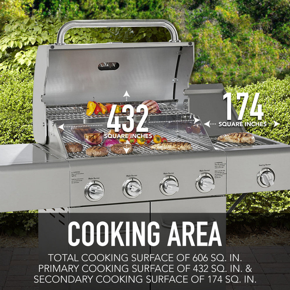 Kenmore 4 Burner Gas Grill with Searing Side Burner in Stainless Steel