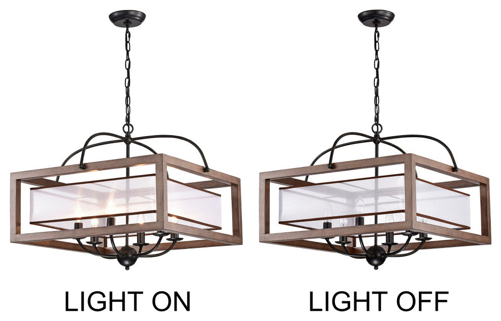 Nora 6-light Wood Fabric Shade Chandelier Antique Black Metal