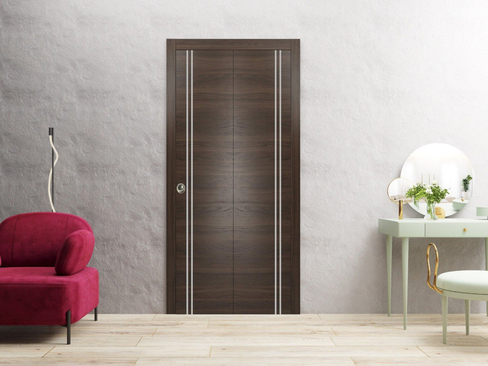 Bi-fold Doors 84 x 96 | Planum 0310 Chocolate Ash with  | Sturdy Tracks