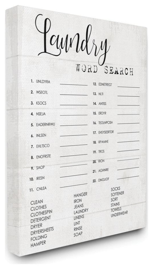 Stupell Industries Laundry Word Scramble Fun Family Word Design, 24"x30", Canvas