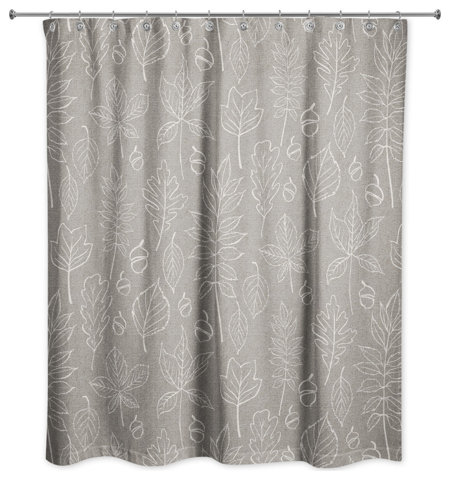 Gray Leaf Pattern 71x74 Shower Curtain