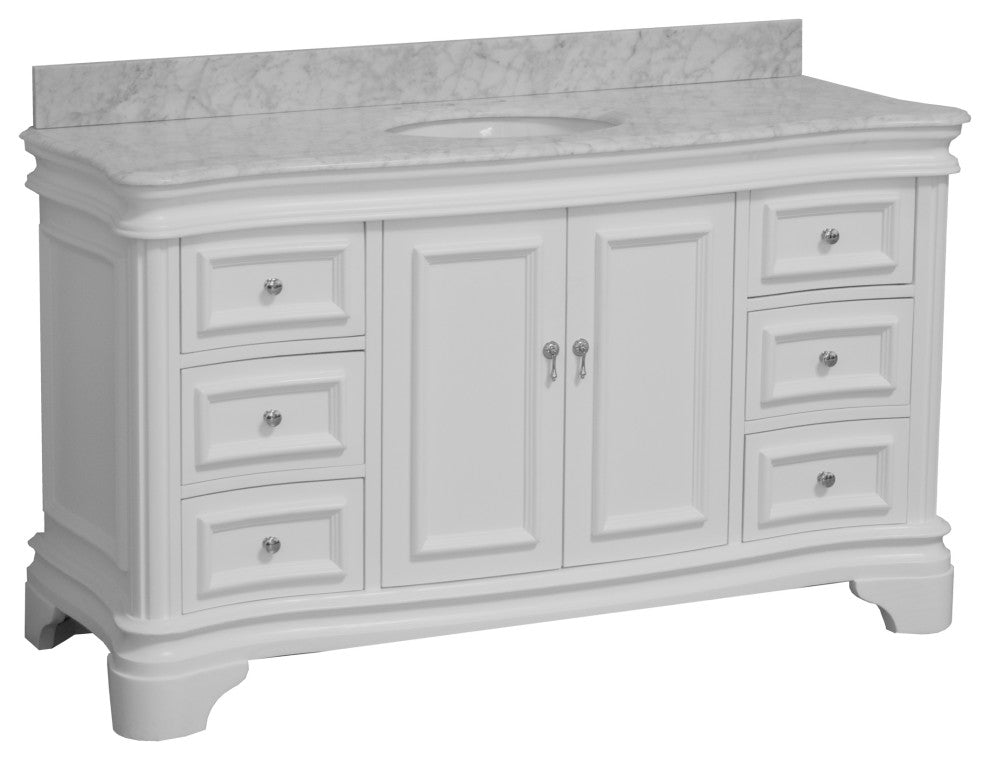 Katherine 60" Bath Vanity, White, Carrara Marble, Single Vanity