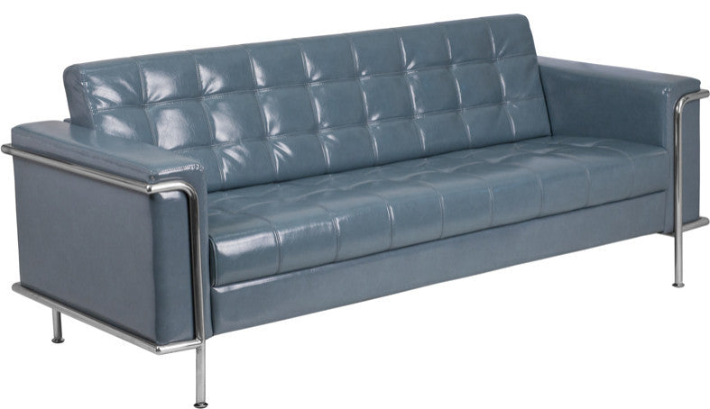 Modern Contemporary Gray Leather Sofa With Encasing Frame