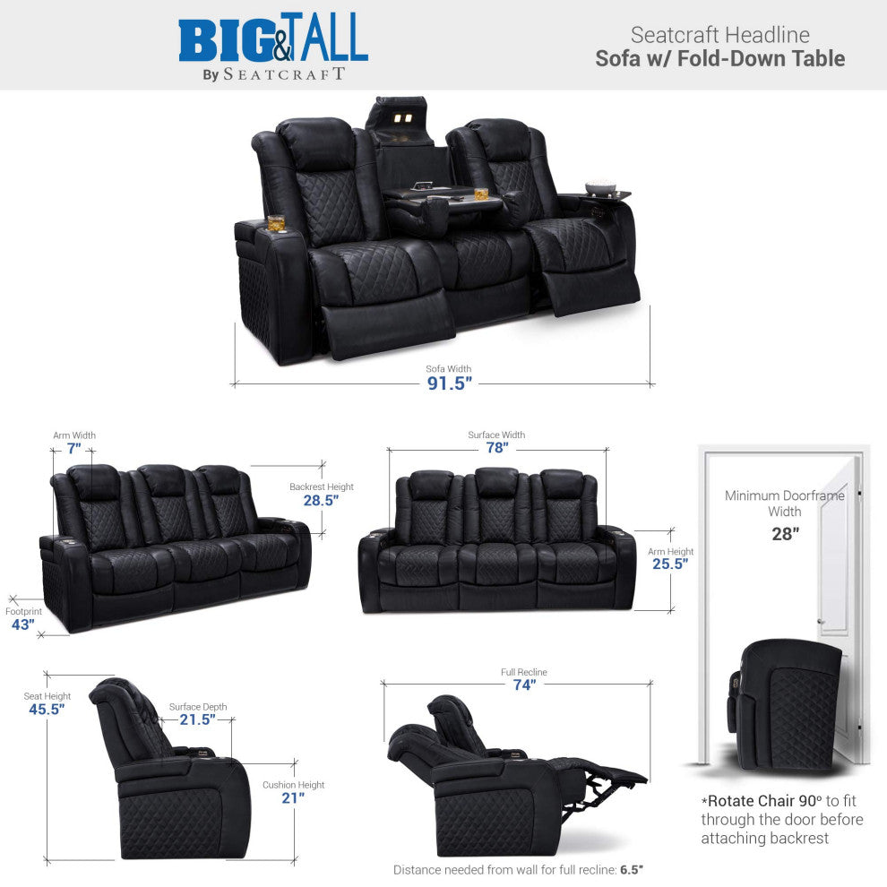 Seatcraft Headline Home Theater Seating, Black, Sofa