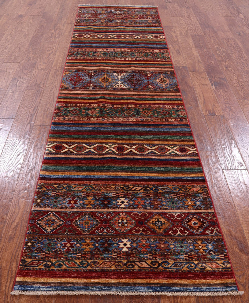 2' 8" X 9' 9" Runner Khorjin Super Kazak Hand-Knotted Rug Q5704