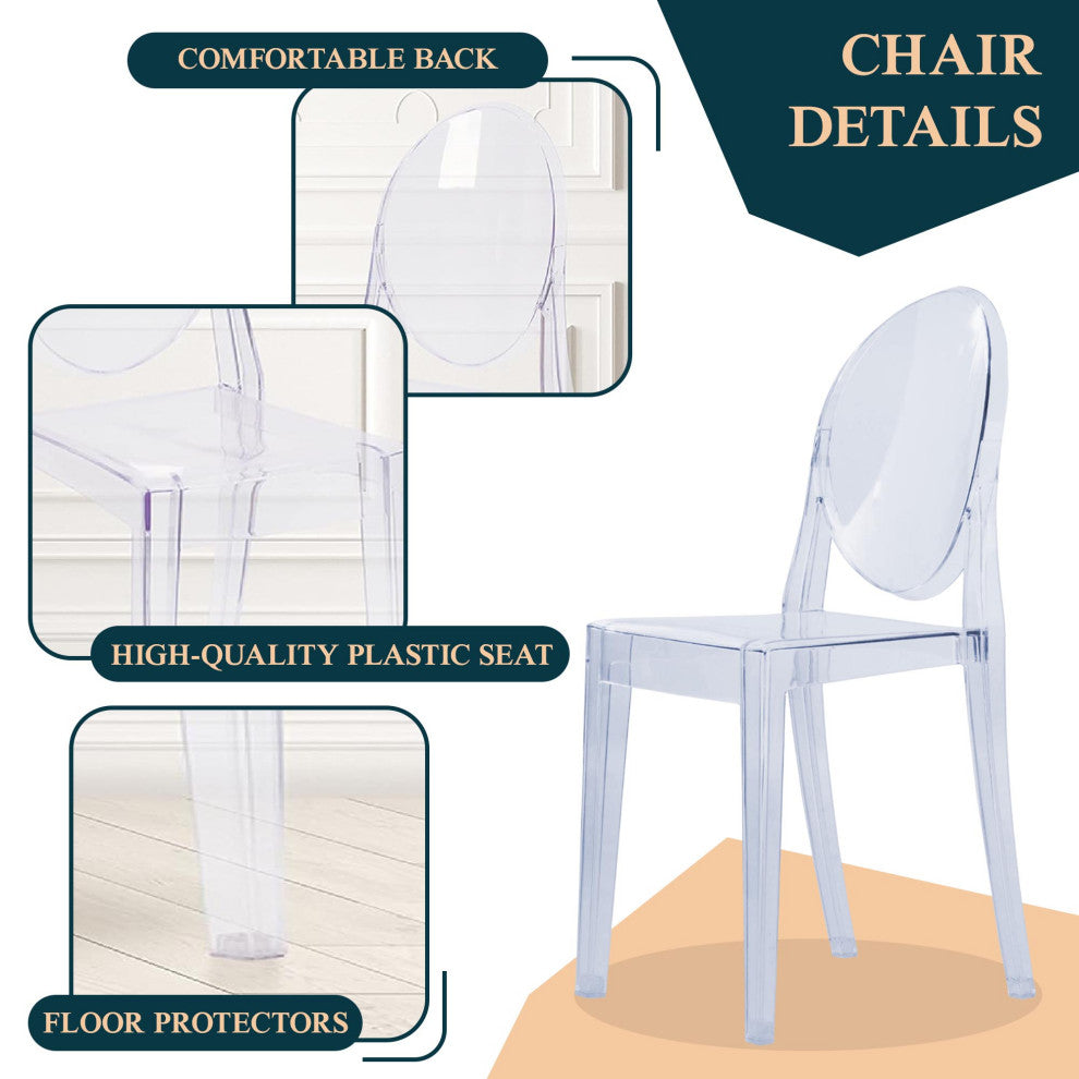 LeisureMod Marion Acrylic Modern Lucite Dining Side Chair in Clear Set of 2