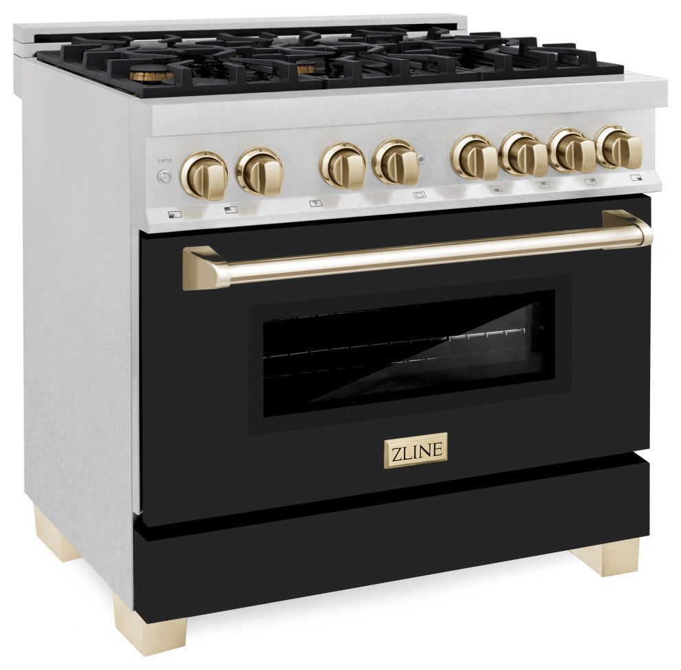 ZLINE Dual Fuel Range, DuraSnow Stainless Steel, RASZ-BLM-36-G