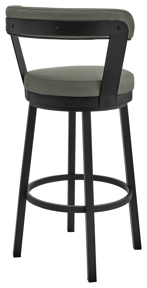 Bryant 30" Bar Height Swivel Bar Stool, Black Finish and Gray Faux Leather