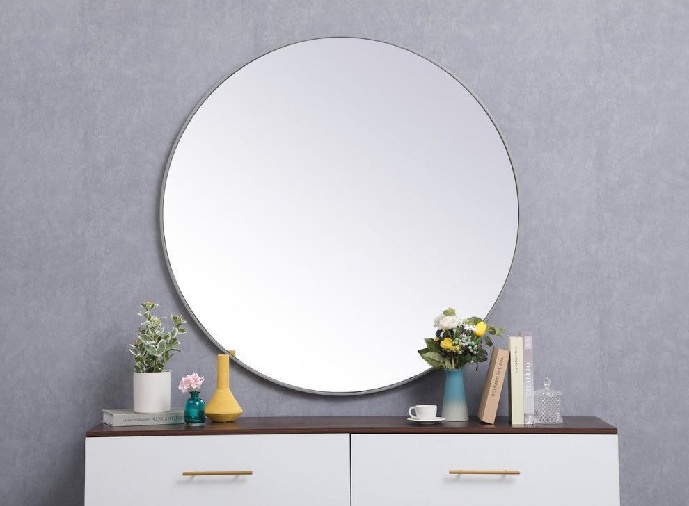 Elegant MR4845GR Metal Frame Round Mirror 45", Gray