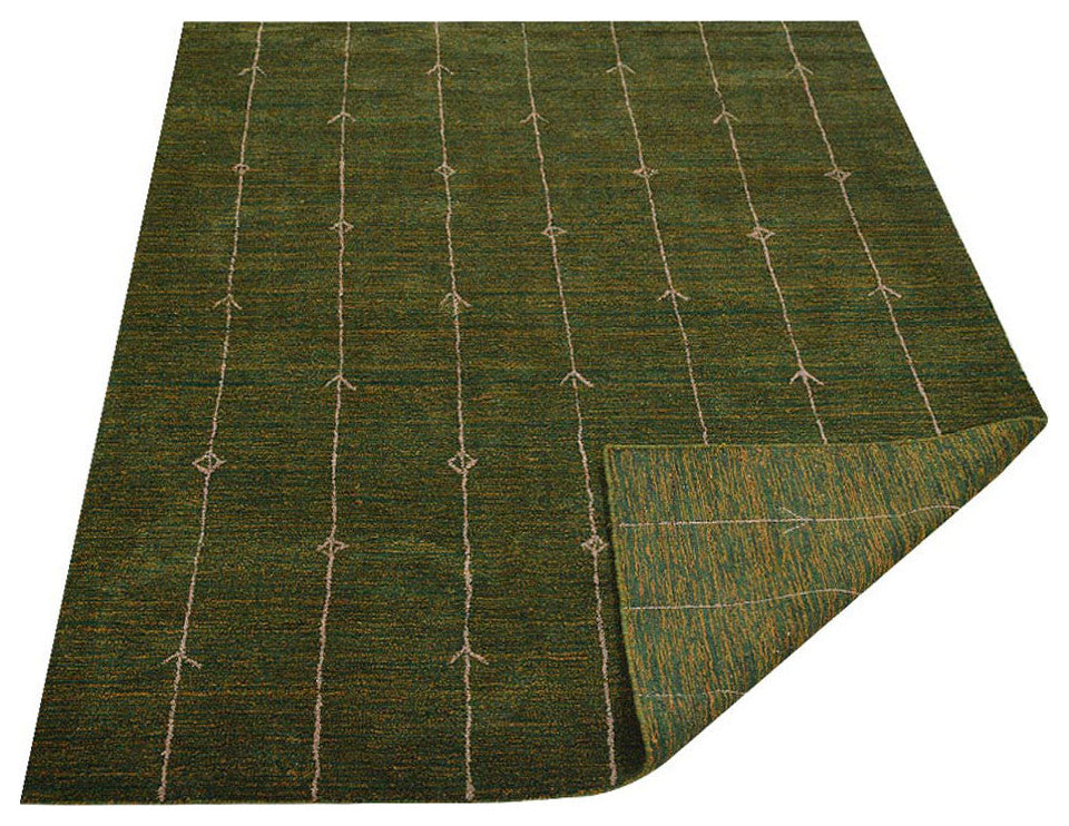 HAND KNOTTED LOOM SILK AREA RUGS-8'x10',Rectangle,Green Gold,Contemporary