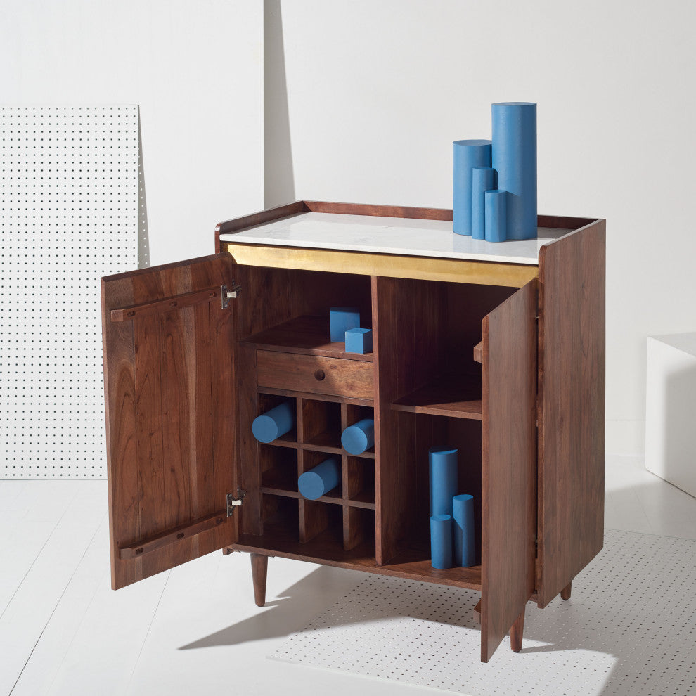 Safavieh Couture Milana Marble Bar Cabinet, Walnut/White