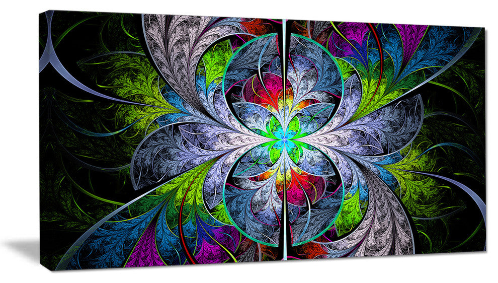 Multi Color Fractal Stained Glass, Abstract Wall Art Canvas, 32x16