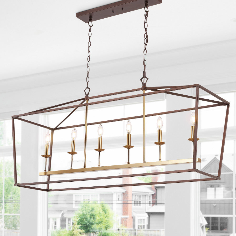 Pagoda Lantern Metal LED Pendant, Oil Rubbed Bronze/Gold, Width: 49"