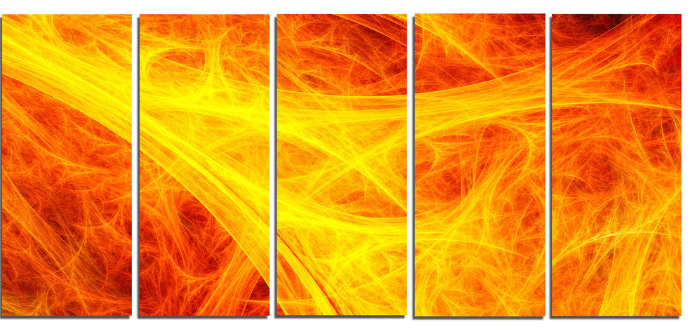 Orange Mystic Psychedelic Texture, Abstract Art on Canvas, 60"x28", 5 Panels