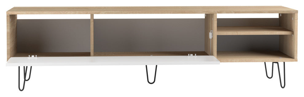 Modern Low Tv Stand Cabinet Metal Leg, Natural Oak/White