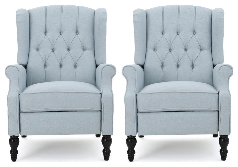 GDF Studio Xanthe Tufted Fabric Recliner, Set of 2, Light Sky and Dark Brown