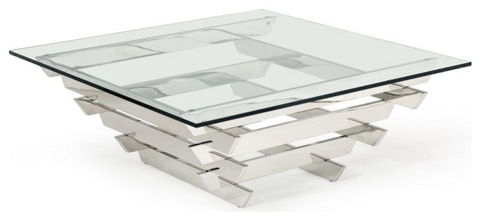 HomeRoots 15" Glass and Stainless Steel Square Coffee Table