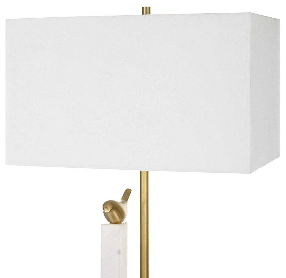 Contemporary Retro Two Bird Branch Table Lamp Marble Gold White 30 in x 17 Perch
