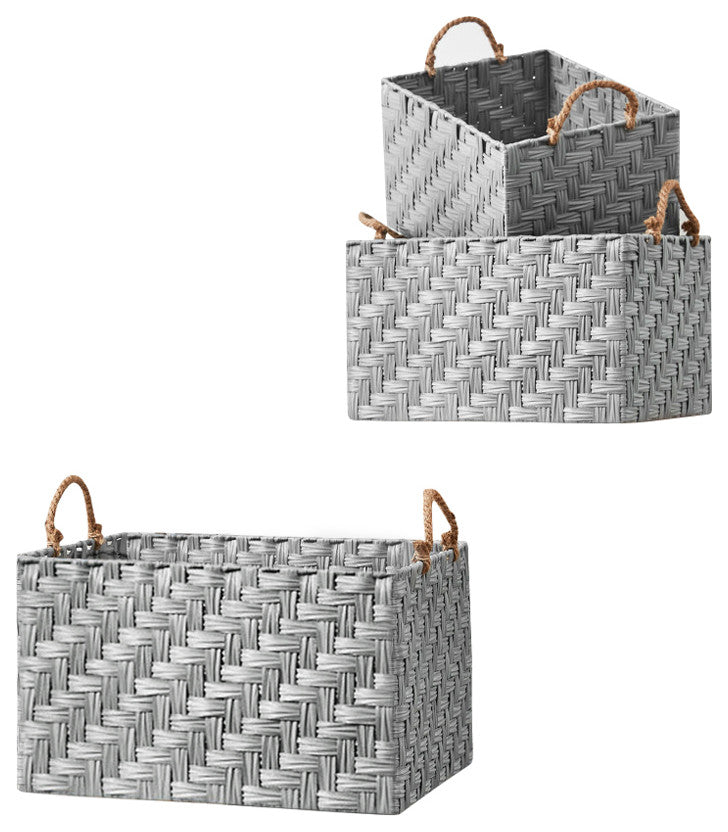 Nautica 3-Piece Set Rectangle Storage Bins with Rope Handles, Gray