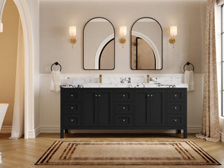 Nashville 84" Double Sink Bath Vanity, Black 2" Viola Night