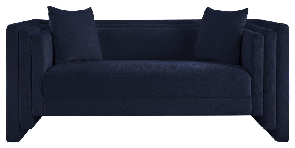 Everett Upholstered Loveseat, Navy, Chenille Fabric