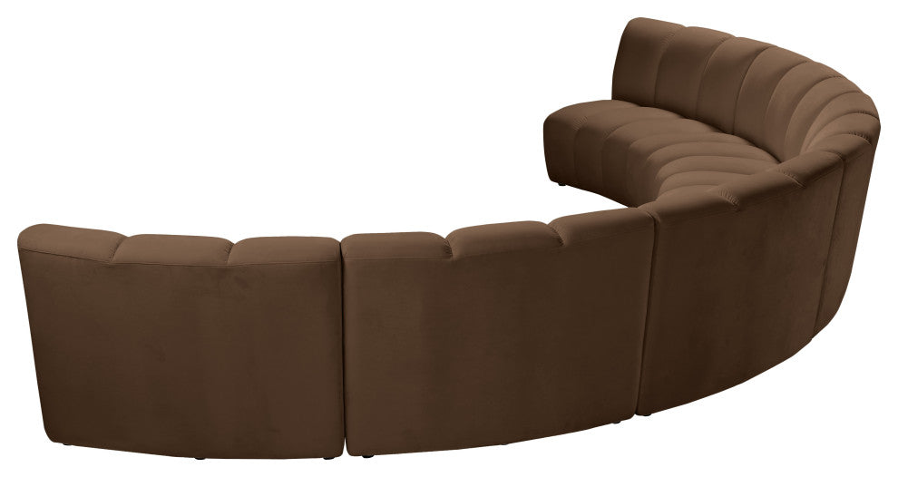 Infinity Channel Tufted Velvet Modular Chair, Brown, 6 Piece