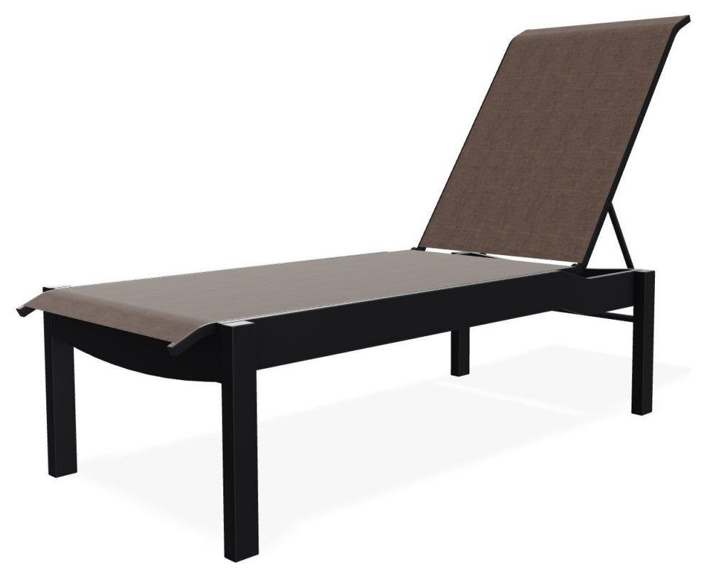 Leeward Sling Stackable Outdoor Chaise Lounge, Mocha/Black