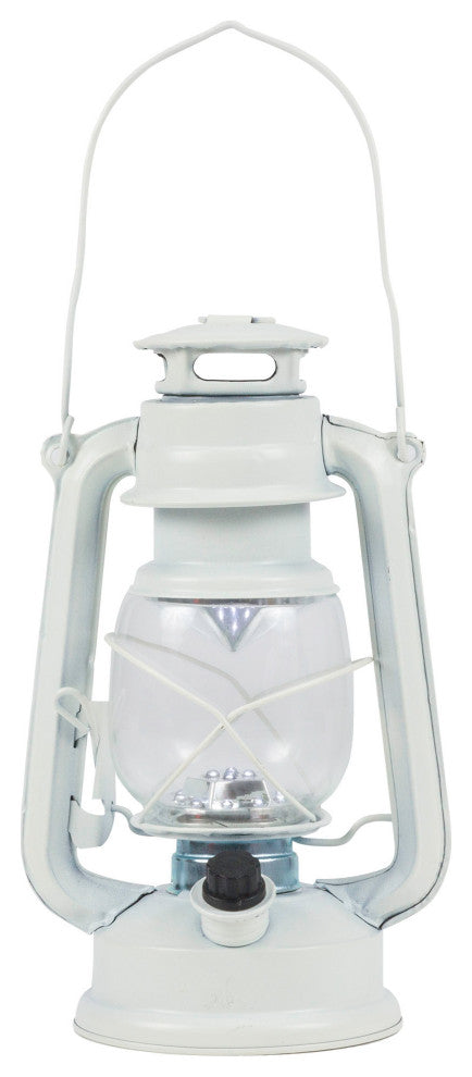 Indoor/Outdoor White Hurricane Lantern, Cool White LED Lights