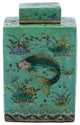 Green Square Tea Jar Fish Motif