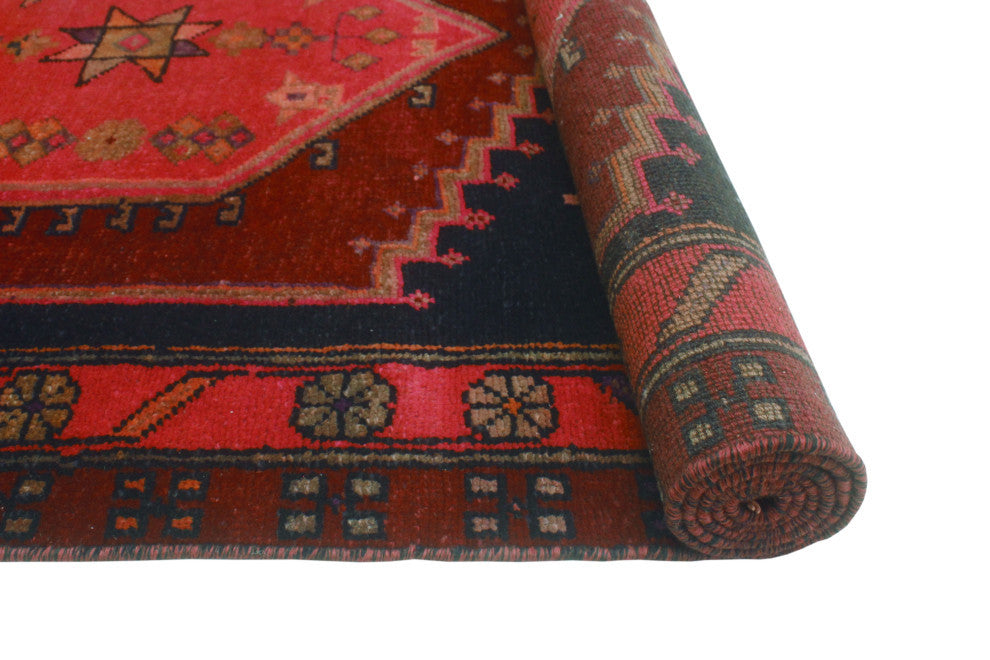Fine Vintage Distressed Delvis Burgundy/Navy Runner, 4'2x11'5