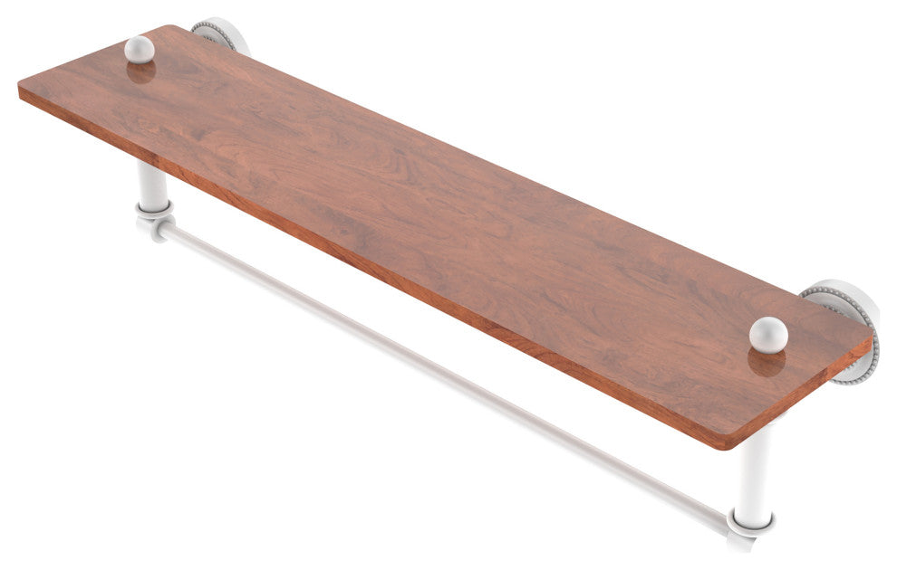 Dottingham 22" Solid Wood Shelf with Towel Bar, Matte White