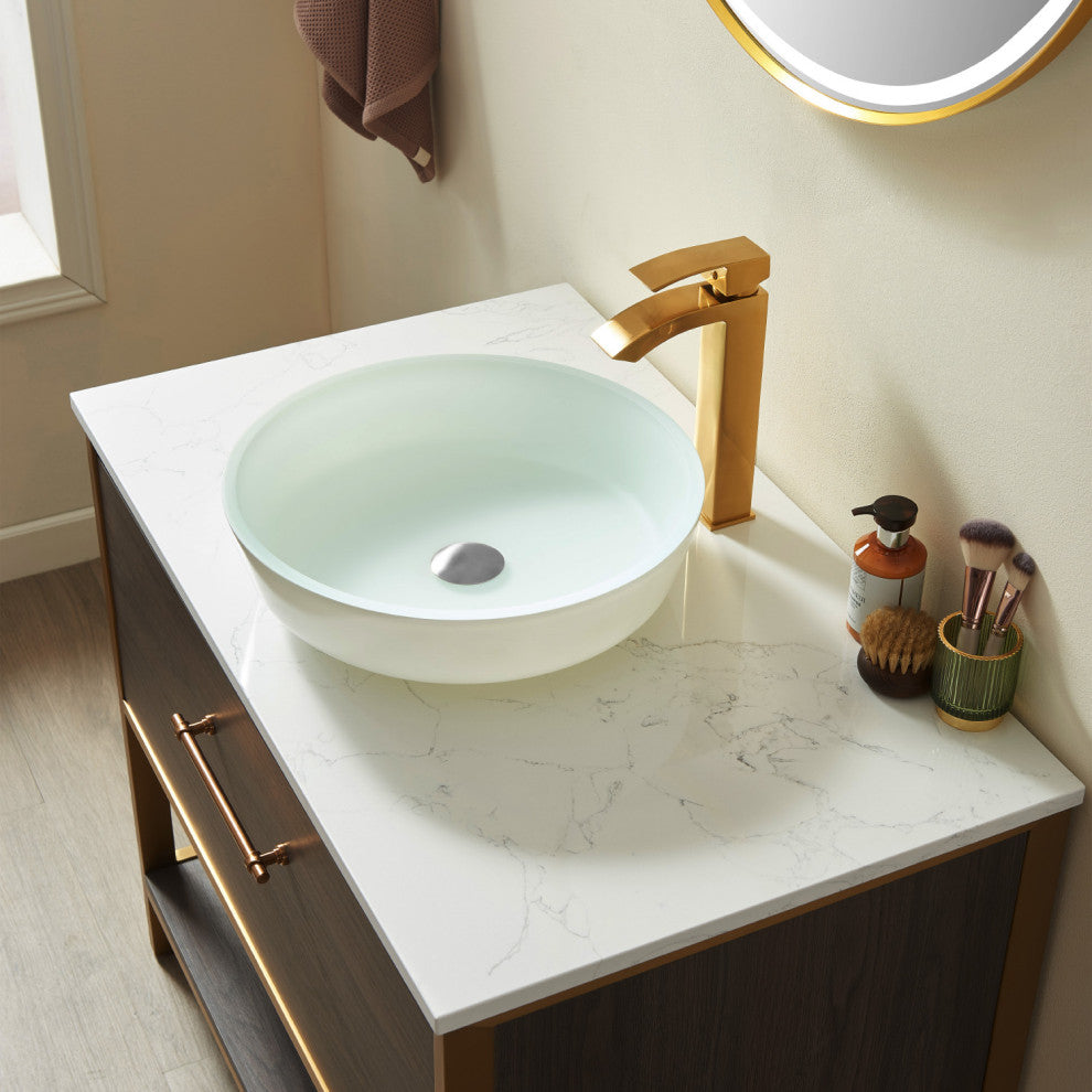 Circular Vessel Bathroom Sink without Faucet, White