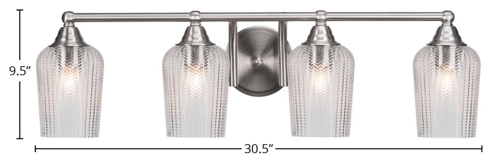 Paramount 4-Light Bath Bar, Brushed Nickel, 5" Clear Textured Glass