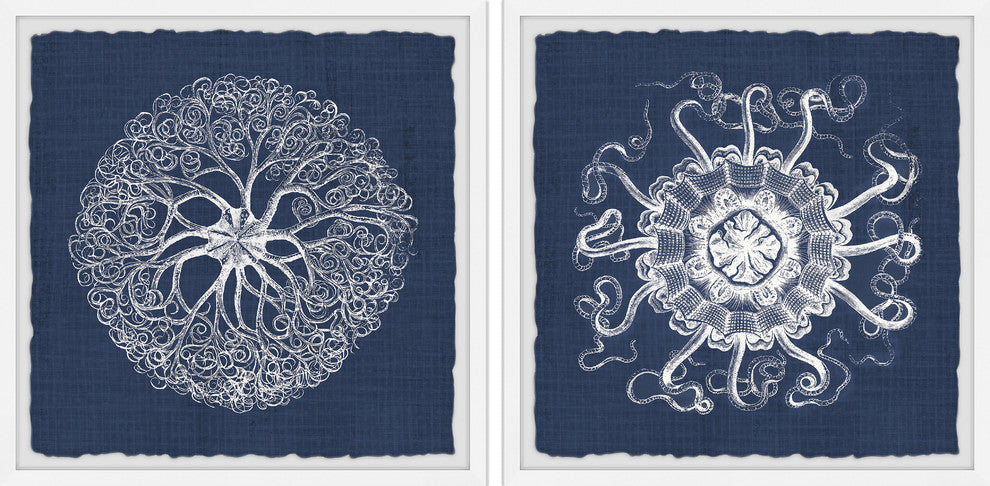 Sea Anemone on Indigo II Diptych, 64"x32"