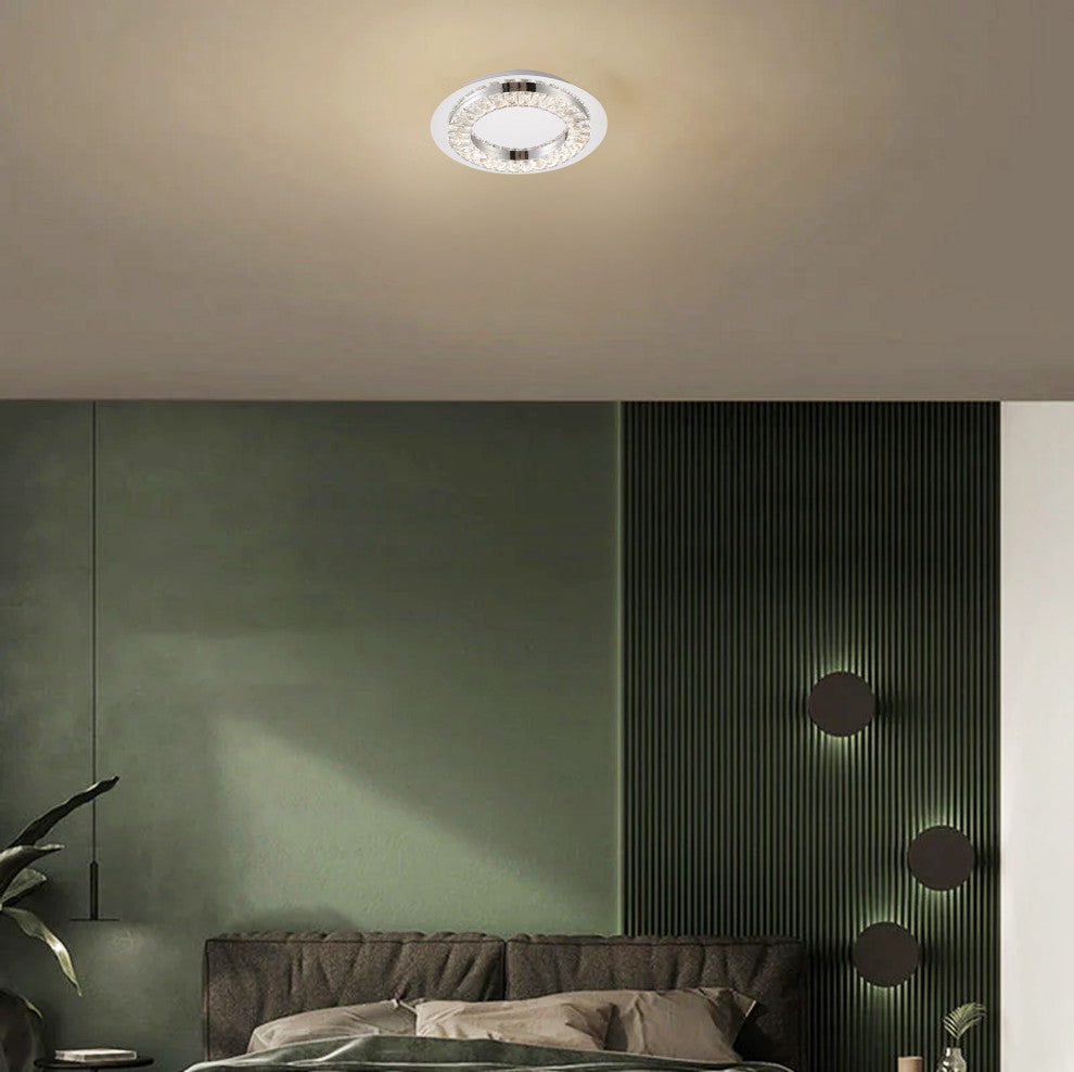 Clear Crystal LED Flush Mount With Stainless Steel Chrome Frame