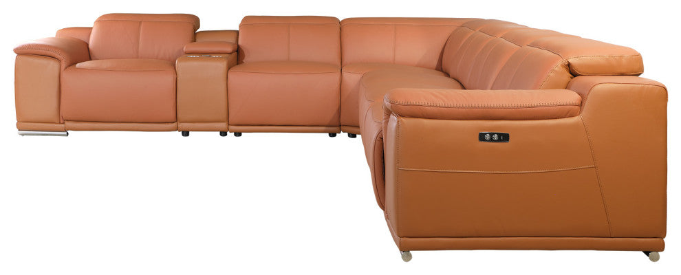 Federico 8-Piece L-Shaped Top Grain Italian Leather Sectional-4 Power Recliners, Camel