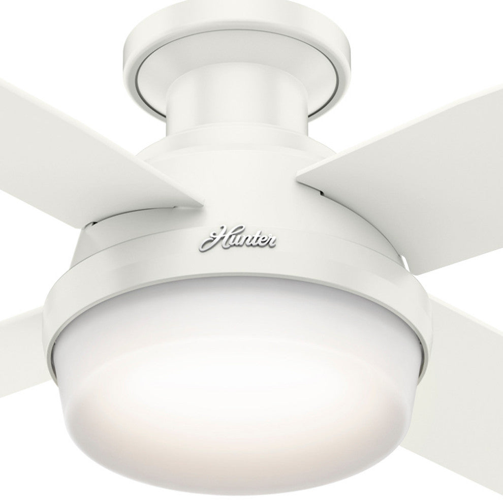 Hunter Fan Company  44" Dempsey Low Profile  Ceiling Fan With Light + Remote, Fresh White